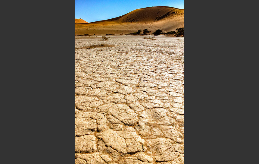 世界遺産の砂漠、ナミブ大地のひび割れ