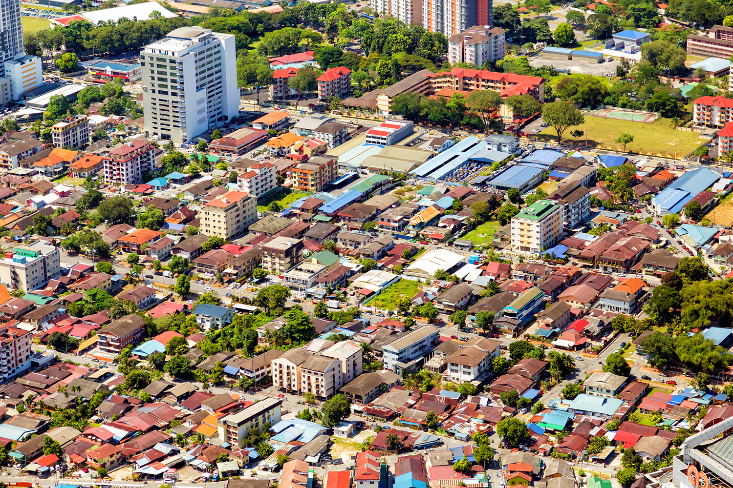 俯瞰で見る大都会クアラルンプールの住宅街