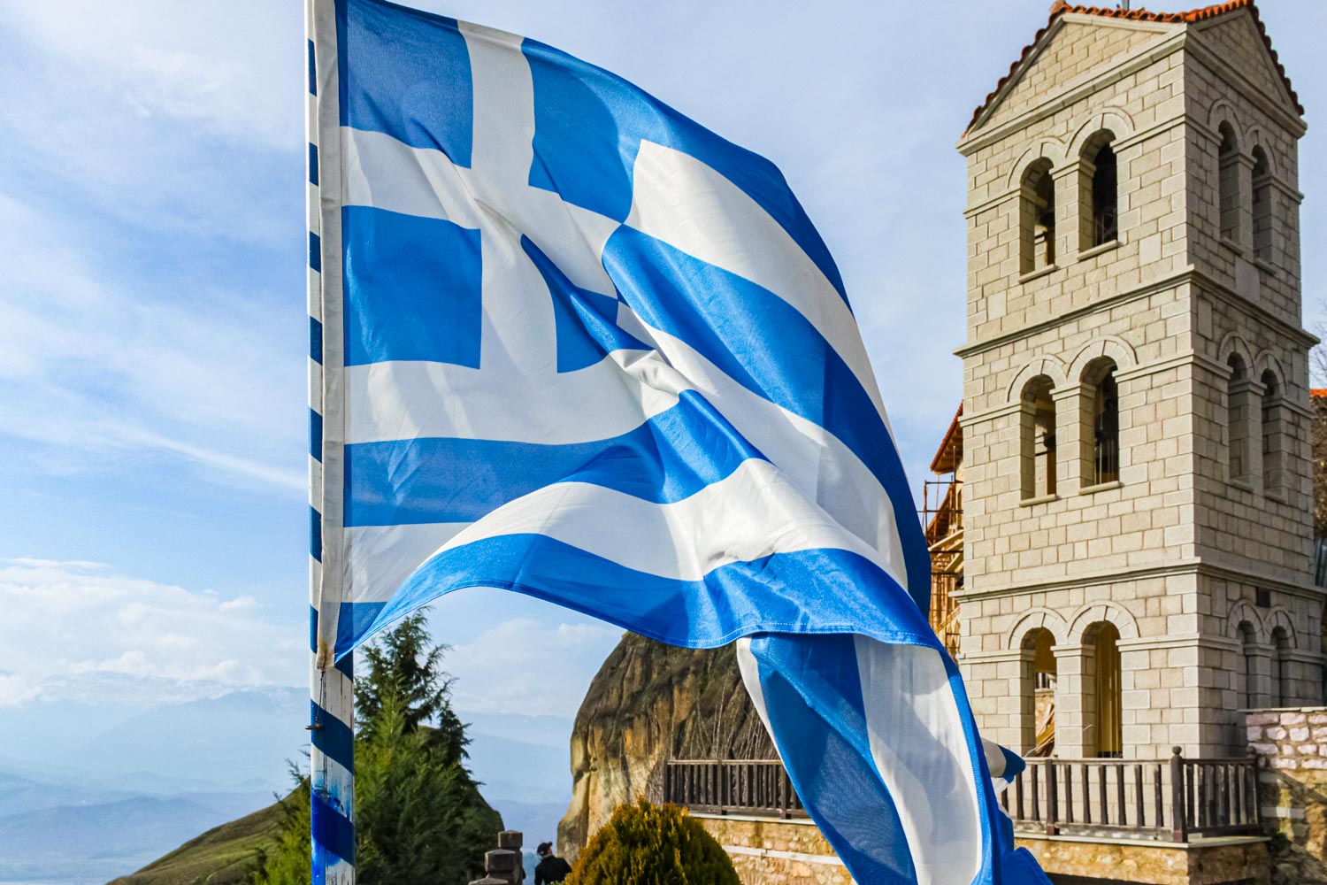 青と白のギリシャ国旗