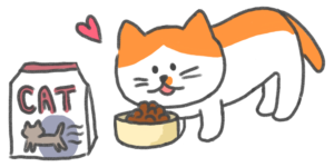 キャットフードを食べる猫のイラスト